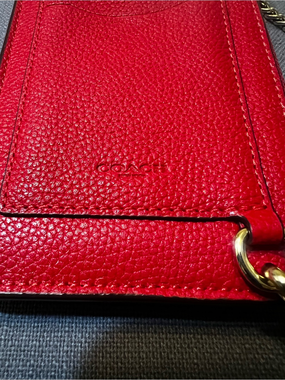 Coach Red Pebbled Leather Card Crossbody with Gold Chain - Picture 3 of 5